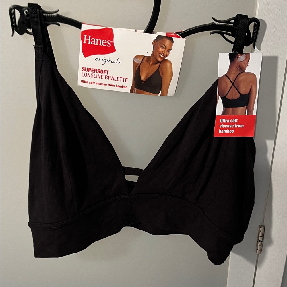 Hanes Originals Black Longline Bralette